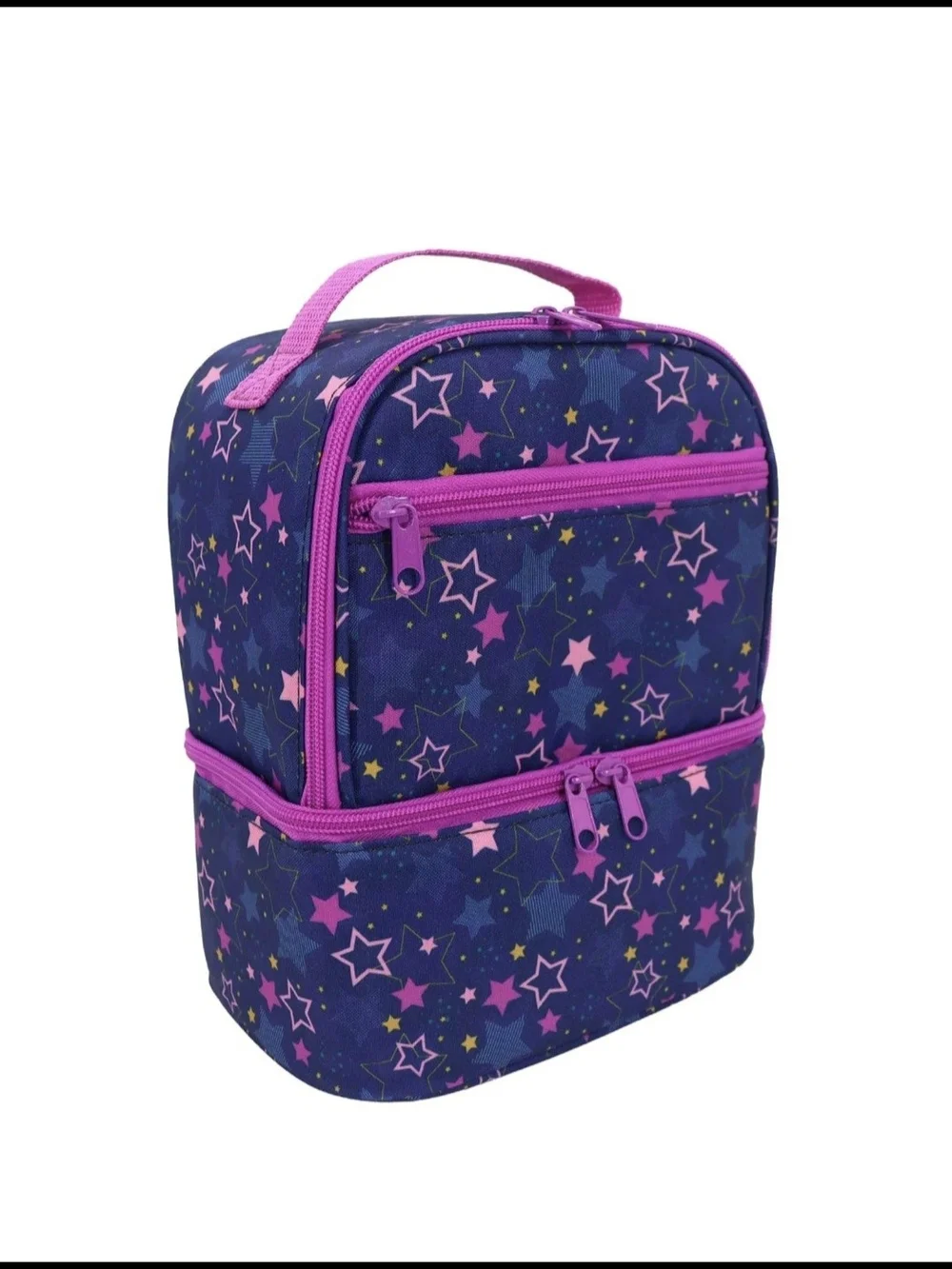 NWT Purple Star Print Insulated Double-Compartment Lunch Bag Sz 9.8